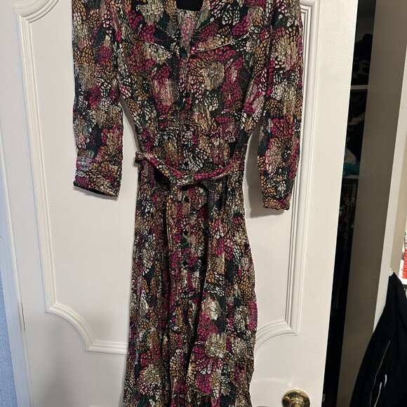 Ba&sh Love Dress Multi Color Floral Metallic Midi - Picture 3 of 6